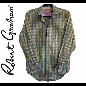 Robert Graham blue green print dress shirt size S